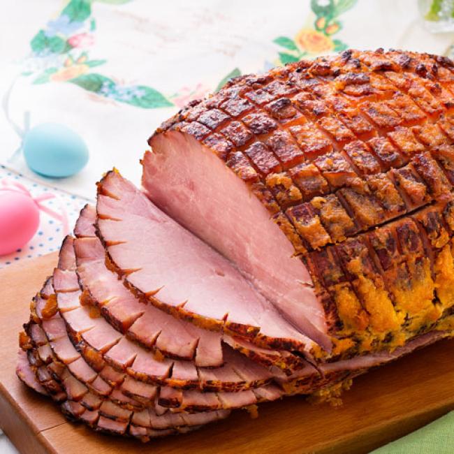 Sliced glazed ham