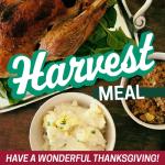 Image of thansgiving turkey, mashed potatoes, and stuffing with a text overlay saying Have a Wonderful Thanksgiving!